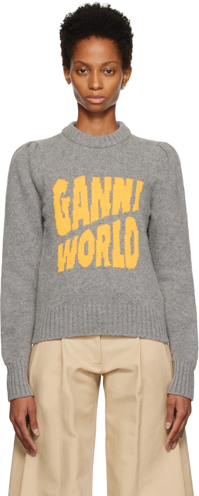 Shop Ganni Gray Intarsia Sweater In 641 High Rise