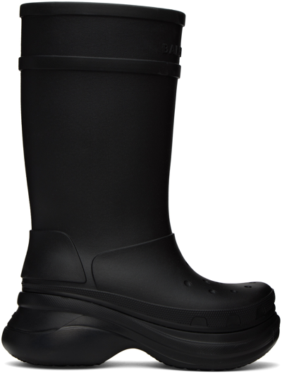 Shop Balenciaga Black Crocs Edition Rubber Mid-calf Boots In 1000 Black