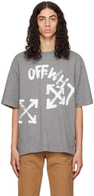 Shop Off-white Gray Paint Script Over Skate T-shirt In Melange Grey