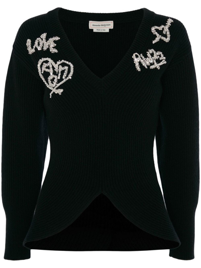 Shop Alexander Mcqueen Black Belted Long-sleeve Knit Top In Nero