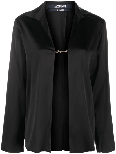 Shop Jacquemus Night Blouse With Logo Plaque In Black
