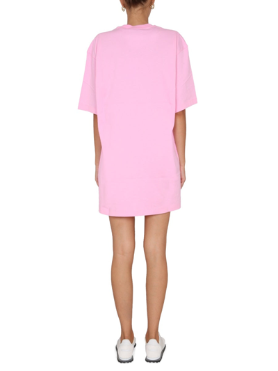Shop Msgm Brushed Logo Dress In Pink