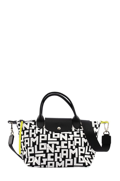 Shop Longchamp Le Pliage Lgp - Top Handle Bag S In Black/white