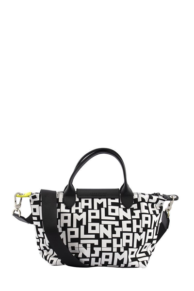 Shop Longchamp Le Pliage Lgp - Top Handle Bag S In Black/white