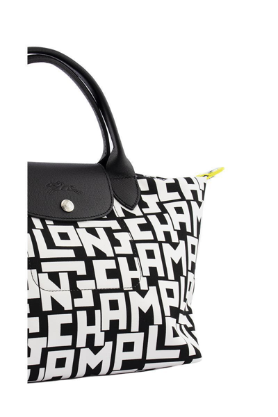 Shop Longchamp Le Pliage Lgp - Top Handle Bag S In Black/white