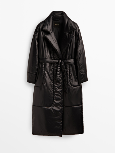 Shop Massimo Dutti Puffer Jacket With Lapel Collar And Belt In Black