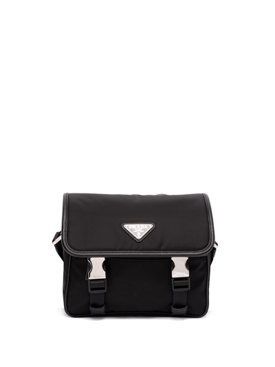 Prada Re-nylon And Saffiano Leather Shoulder Bag In Nero