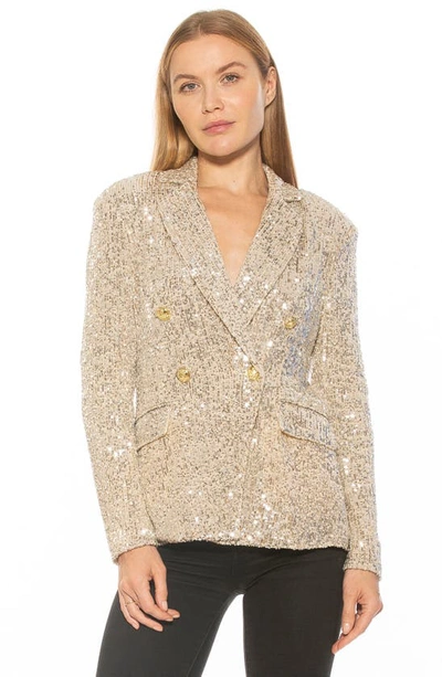 Alexia Admor Abbi Longline Double Breasted Sequin Blazer In Silver