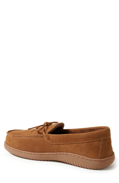 Dearfoams Men's Woodstock Genuine Suede Energy Return Moccasin Slippers In Chestnut