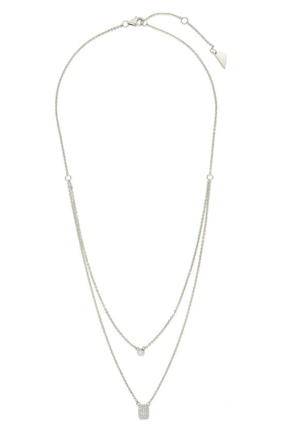 Sterling Forever Cz Tag & Bezel Pendant Layered Necklace In Silver