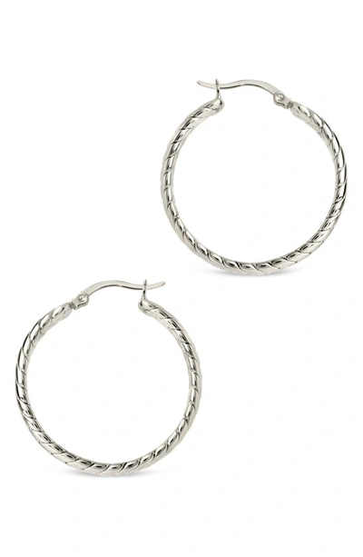 Sterling Forever Double Row Herringbone Statement Hoop Earrings In Silver