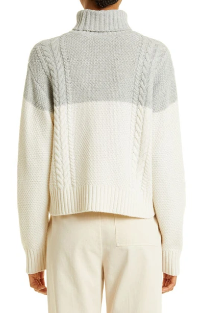 Shop Atm Anthony Thomas Melillo Colorblock Merino Wool Turtleneck Sweater In Heather Silver/ Chalk