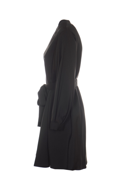 Shop Dondup Tie-waist V-neck Dress In Black
