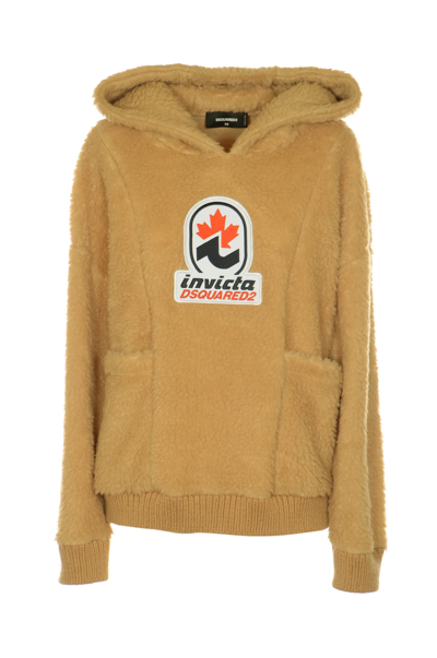 Shop Dsquared2 Invicta Teddy Hoodie In Camel