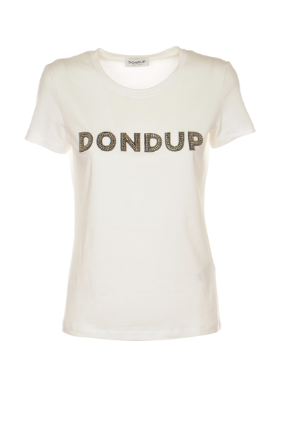 Shop Dondup Bead Embellished Logo T-shirt In White