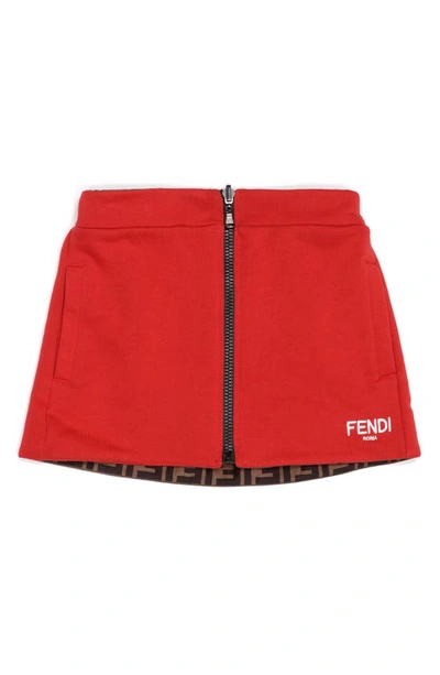 Shop Fendi Kids' Ff Logo Reversible Cotton Skirt In F18o4 Red
