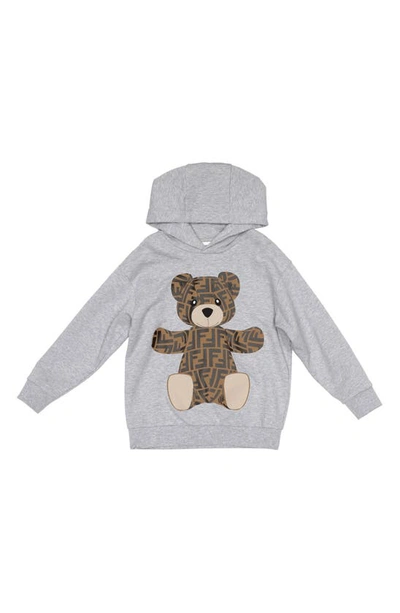 Shop Fendi Kids' Ff Logo Bear Cotton Graphic Hoodie In F0wg5 Grey