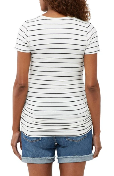 Shop A Pea In The Pod Ruched Scoop Neck Maternity/postpartum Top In White/ Black Stripe