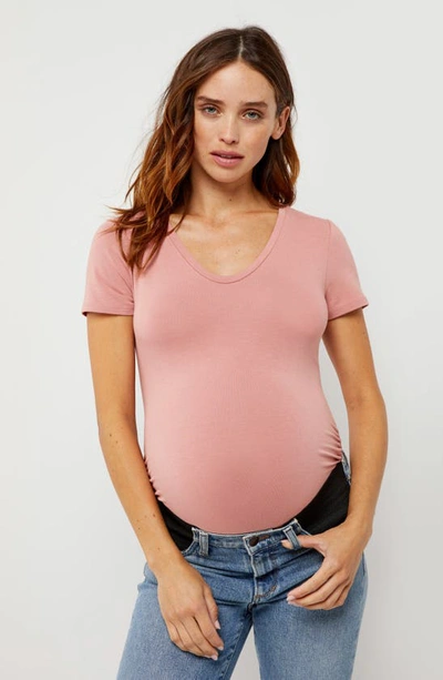 Shop A Pea In The Pod Ruched Scoop Neck Maternity/postpartum Top In Old Rose