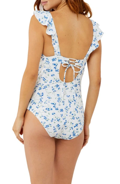 Shop A Pea In The Pod Ruffle One-piece Maternity Swimsuit In White/ Blue Print