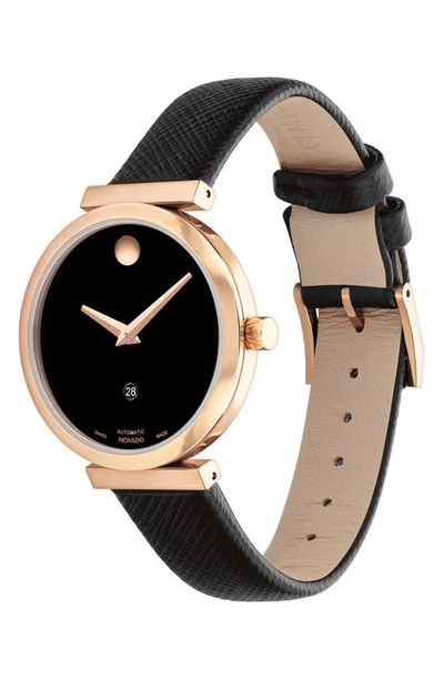 Shop Movado Museum Classic Leather Strap Watch, 32mm In Black/black