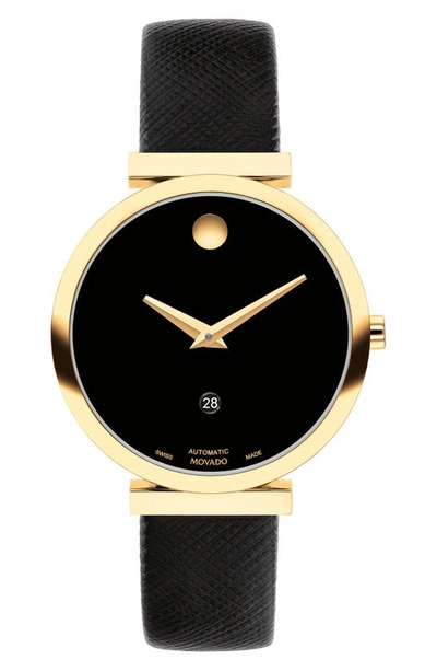 Shop Movado Museum Classic Leather Strap Watch, 32mm In Black Dial