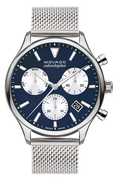 Shop Movado Heritage Mesh Strap Watch, 43mm In Silver/ Blue