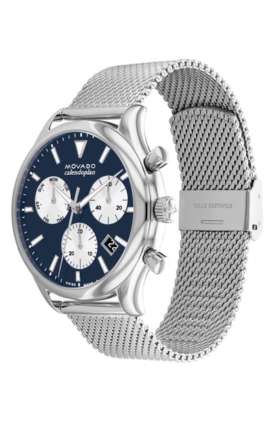 Shop Movado Heritage Mesh Strap Watch, 43mm In Silver/ Blue