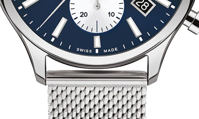 Shop Movado Heritage Mesh Strap Watch, 43mm In Silver/ Blue