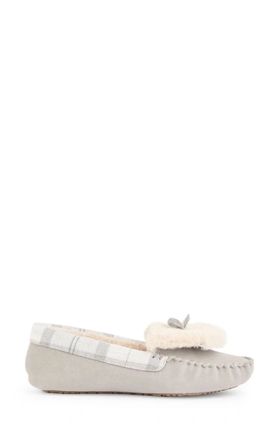 Barbour Darcie Faux Fur Lined Slipper In Grey Suede/ White/ Grey Tartan