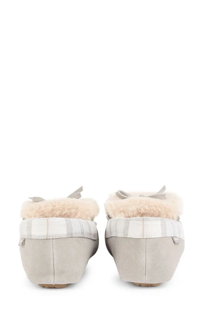Barbour Darcie Faux Fur Lined Slipper In Grey Suede/ White/ Grey Tartan