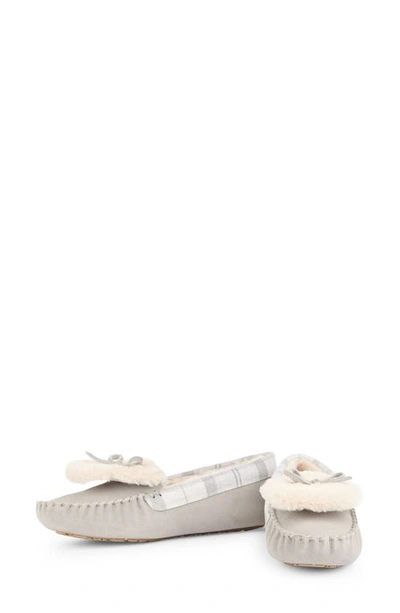Barbour Darcie Faux Fur Lined Slipper In Grey Suede/ White/ Grey Tartan
