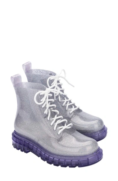 Shop Melissa Coturno Combat Boot In Lilac/ Silver Glitter