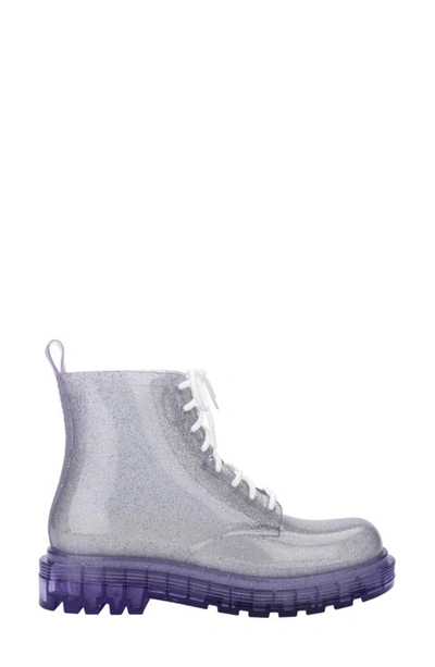Shop Melissa Coturno Combat Boot In Lilac/ Silver Glitter