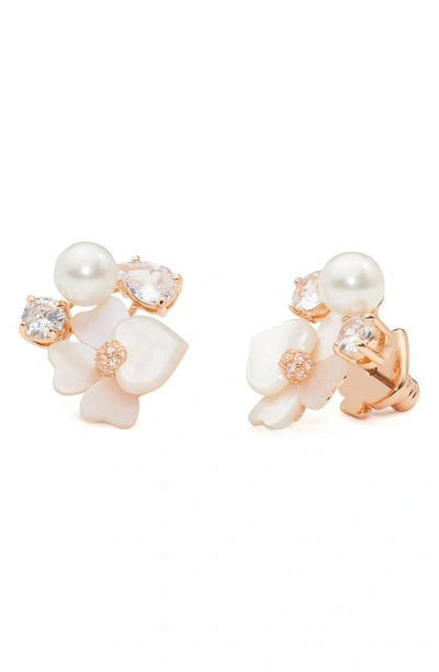 Shop Kate Spade Precious Pansy Cluster Stud Earrings In Rose Gold/ White Multi
