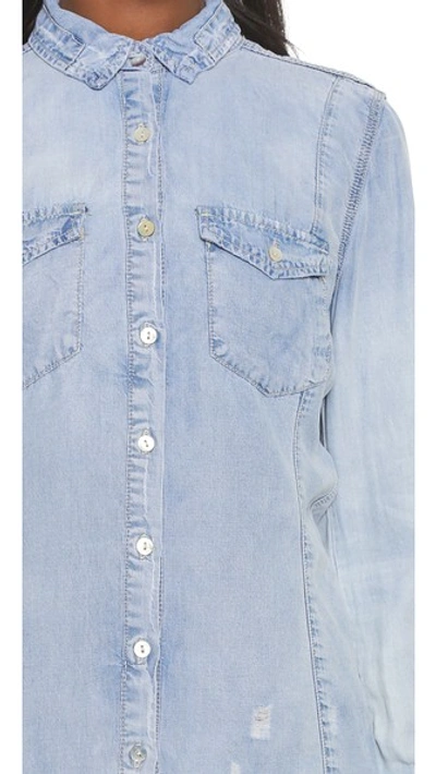 Blank Denim Frayed Chambray Button Down In Brain Bleach