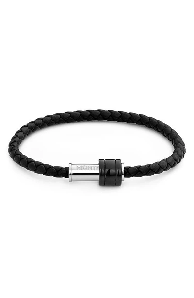 Shop Montblanc Braided Leather Bracelet In Black