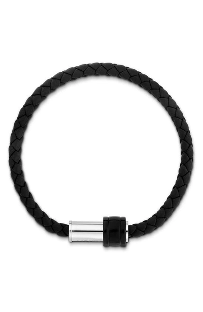Shop Montblanc Braided Leather Bracelet In Black