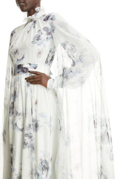 Shop Erdem Macie Floral Long Sleeve Silk Voile Gown In Pale Blue Multi