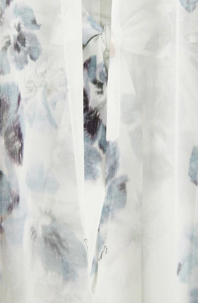 Shop Erdem Macie Floral Long Sleeve Silk Voile Gown In Pale Blue Multi