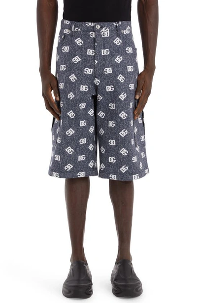 Shop Dolce & Gabbana Logo Jacquard Denim Cargo Shorts