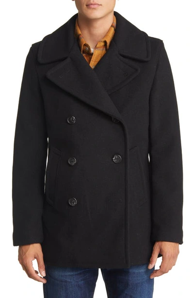 Shop Schott Nyc Slim Fit Wool Naval Officer's Coat In Black