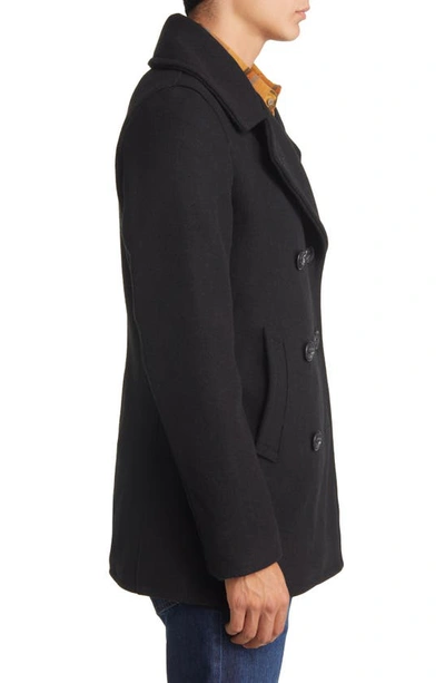 Shop Schott Slim Fit Wool Naval Officer's Coat In Black