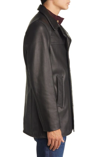 Shop Schott Nyc Cowhide Leather Car Coat In Black