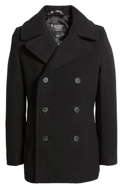 Shop Schott Slim Fit Wool Naval Officer's Coat In Black
