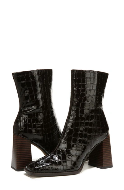 Sam Edelman Ivette Croc Embossed Flared Block Heel Bootie In Saddle
