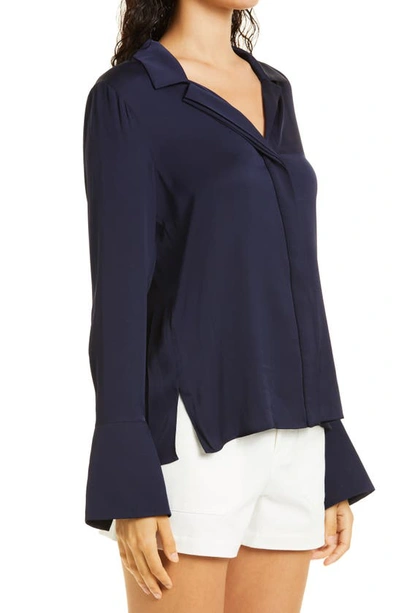 Shop Kobi Halperin Liv Stretch Silk Blouse In Midnight Blue