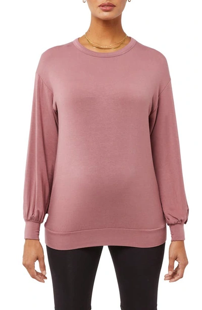 A Pea In The Pod French Terry Maternity Sweatshirt In Rose Brown
