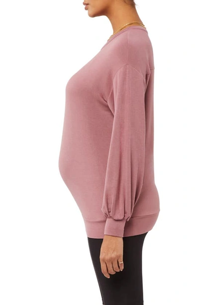 A Pea In The Pod French Terry Maternity Sweatshirt In Rose Brown