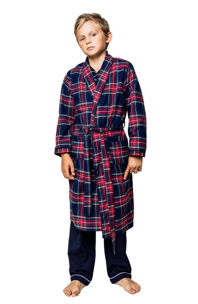 Shop Petite Plume Kids' Windsor Tartan Robe In Navy